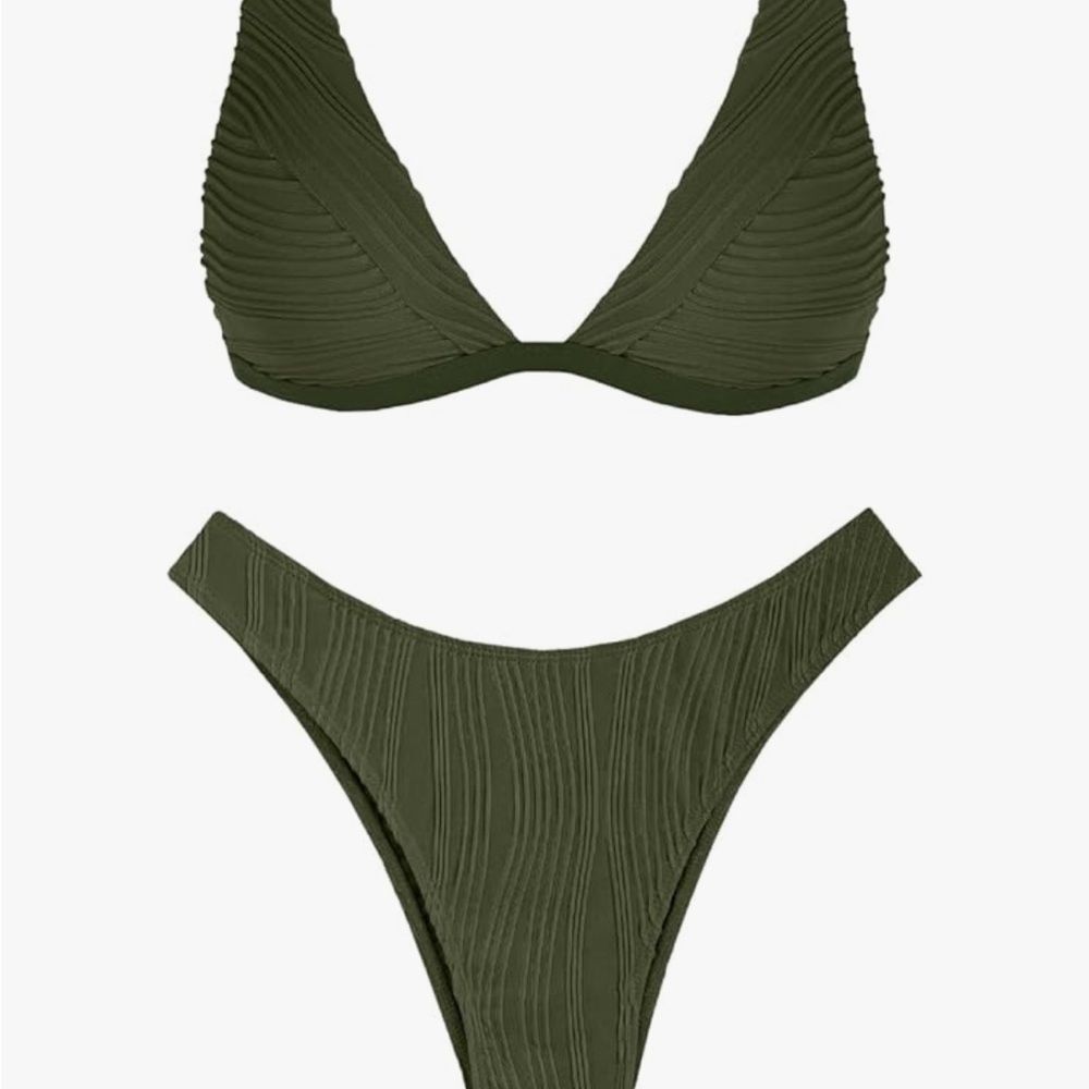 Zaful Deep Green Bikini Set View 3
